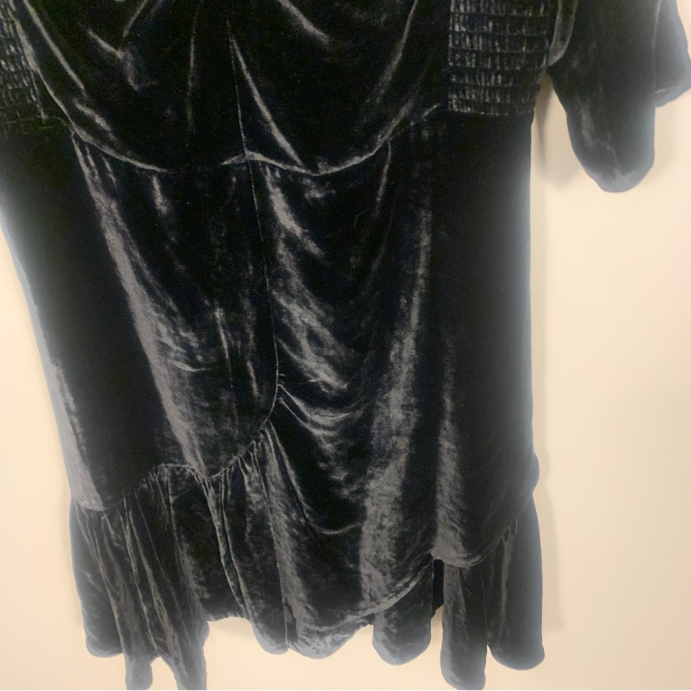 ZARA Velvet Ruched Ruffle Smocked Mini Dress - Picture 2 of 15